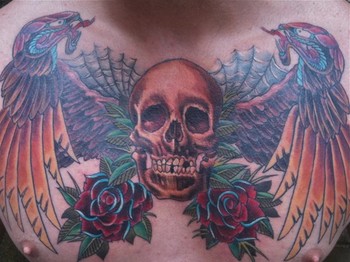 Tattoos - Skull Chest, with traditional elements - 43742